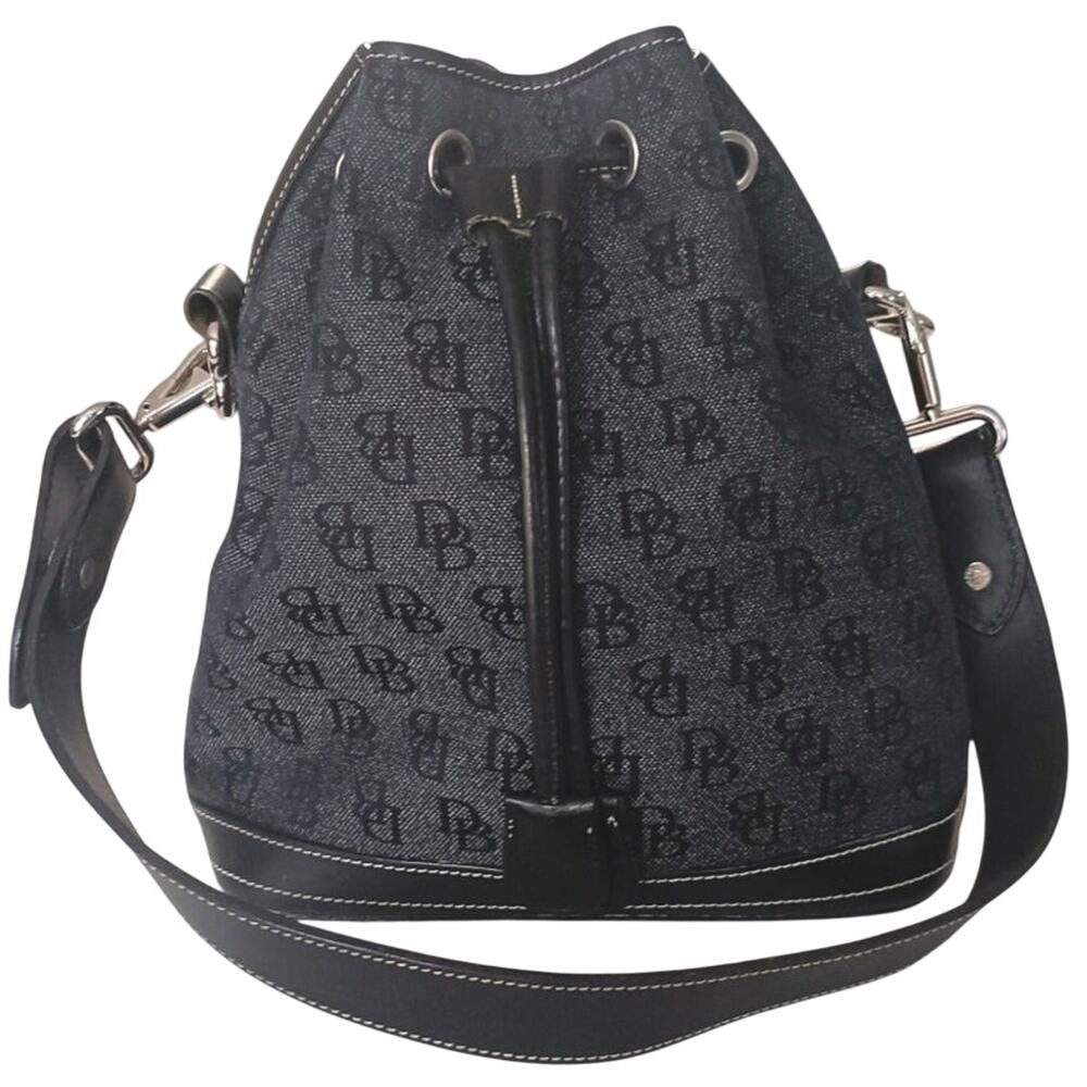 Vtg Dooney & Bourke Signature Collection Bucket bag black gray heritage chic